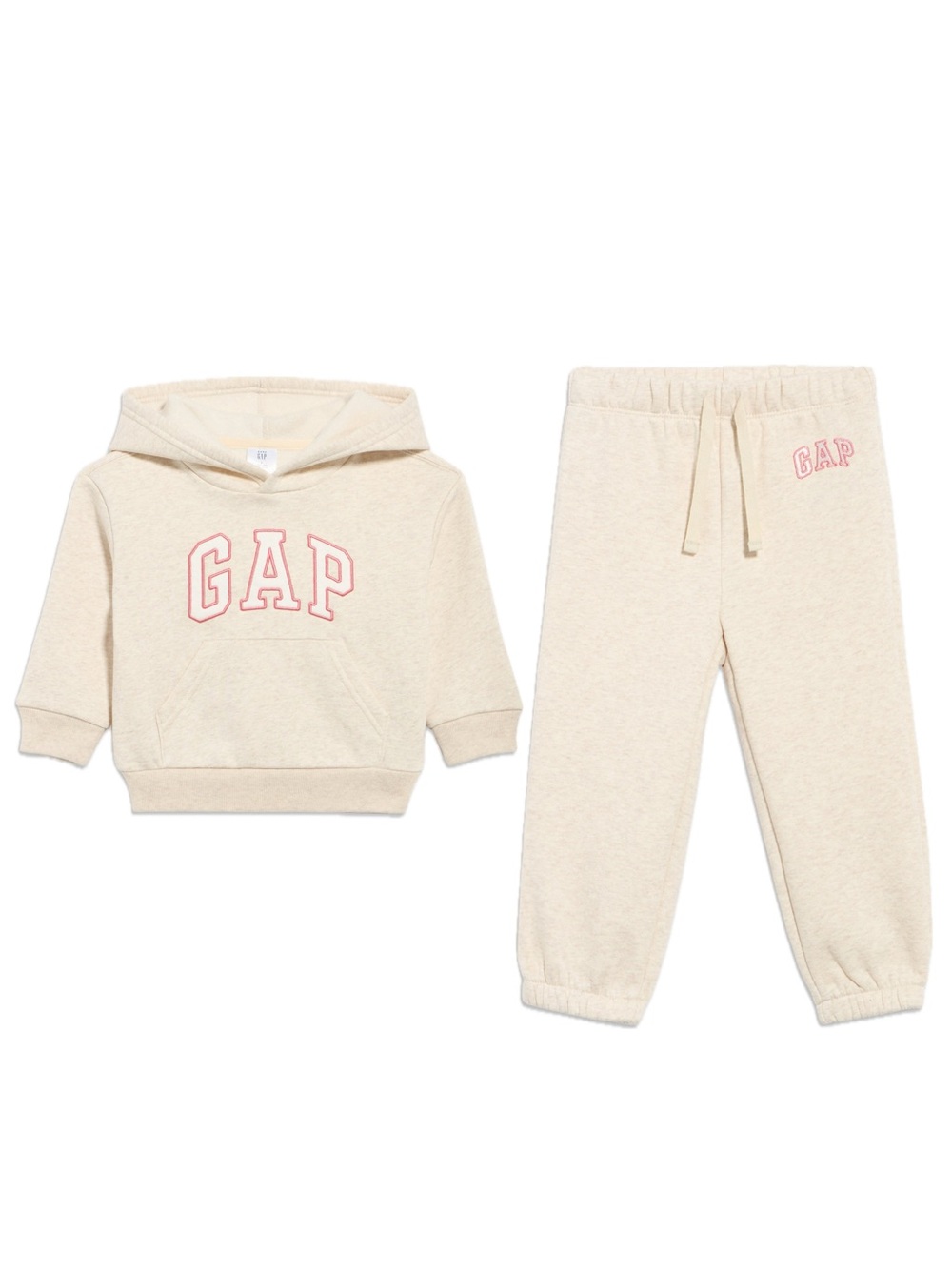 GAP Kids Oatmeal Heather Hoodie Sweatshirt & Sweatpants - Pink Logo